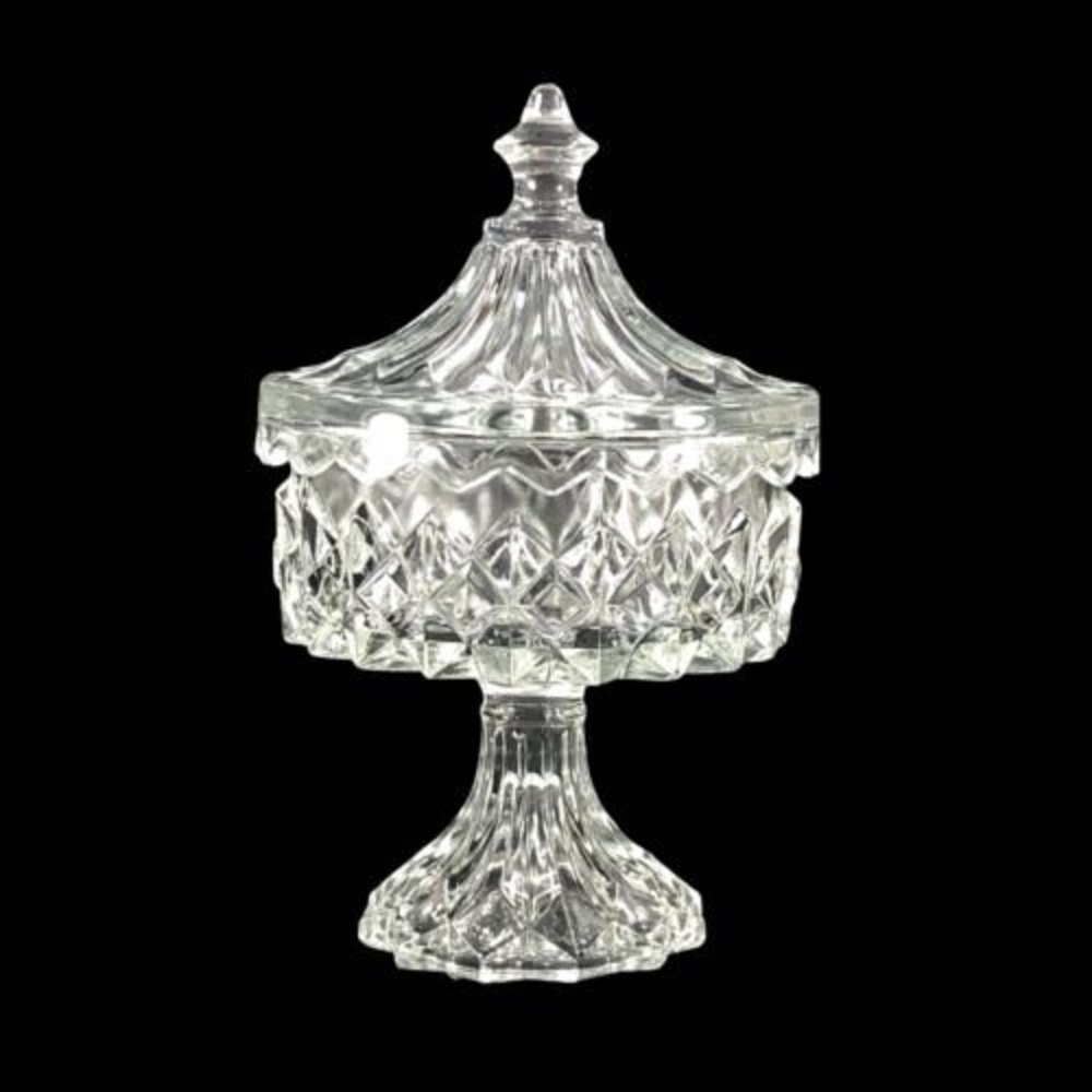 VTG Gillinder Brothers Glass Diamond Footed Apothecary Candy Jar Lidded 9 in